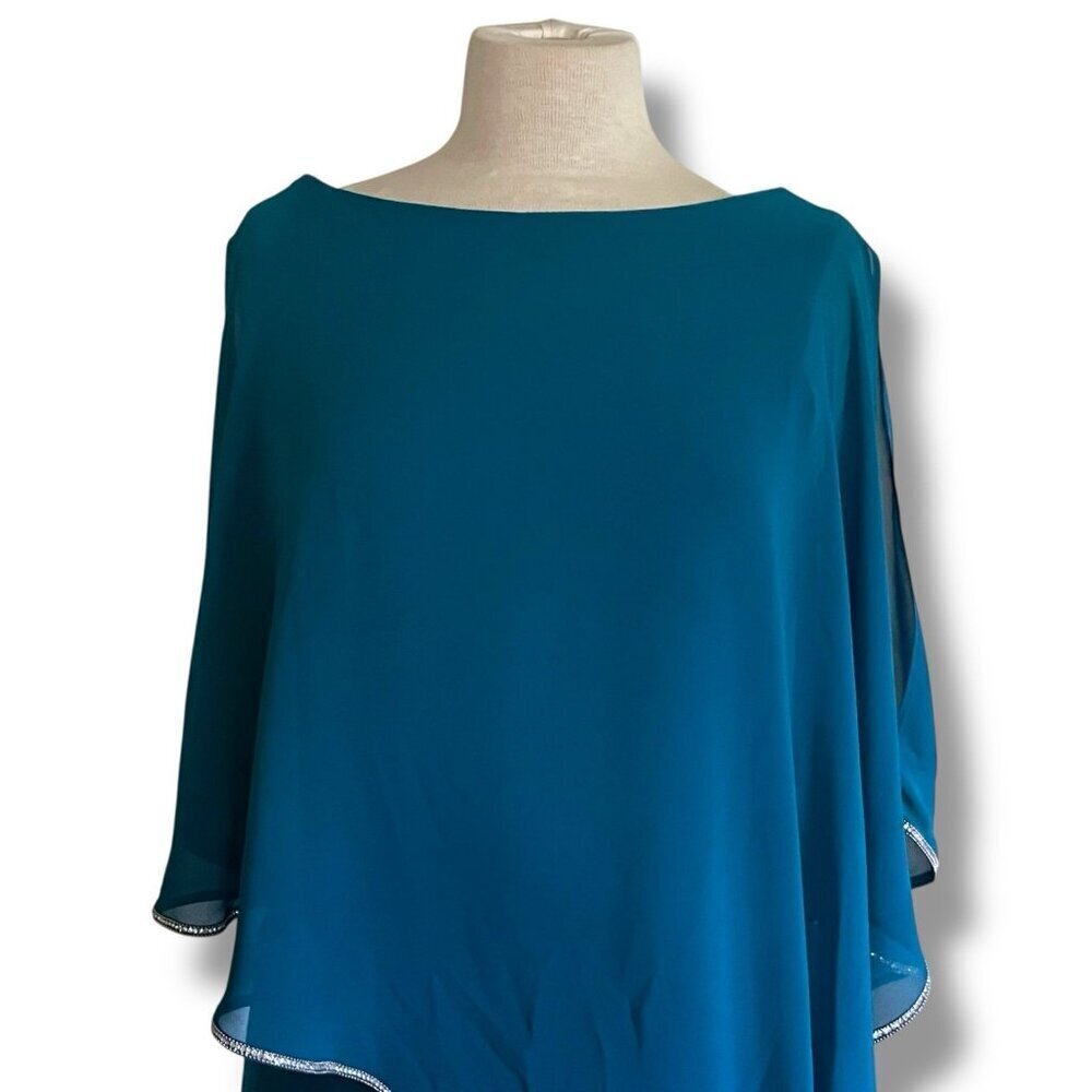 Joseph Ribkoff Womens Dress Sz 14 Peacock Blue Caped Rhinestone Trim Stretch - Picture 4 of 10